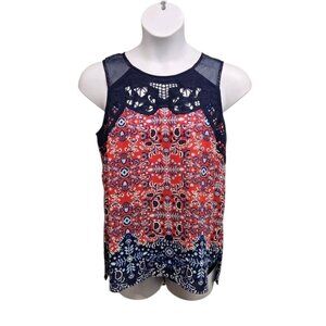 Pale Sky Womens Large Bandana Floral Crochet Lace Trim Sleeveless Top Casual